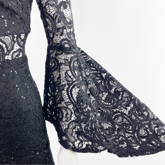 Jodi Kristopher Women's Black Lace Sequin Mini Dress with Flare Sleeves Size XS - Picture 5 of 11